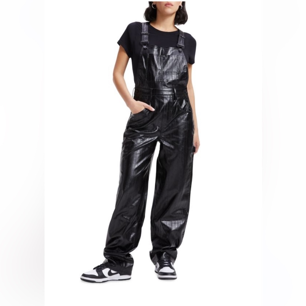GOOD AMERICAN Better Than Leather Overalls Black